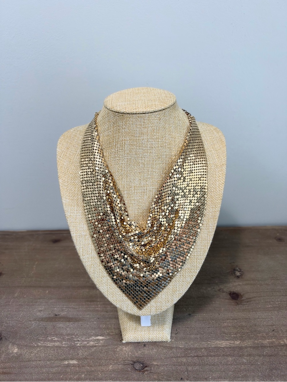 Vintage Oromesh Gold Metal Mesh Scarf Bib Necklace 70s Disco